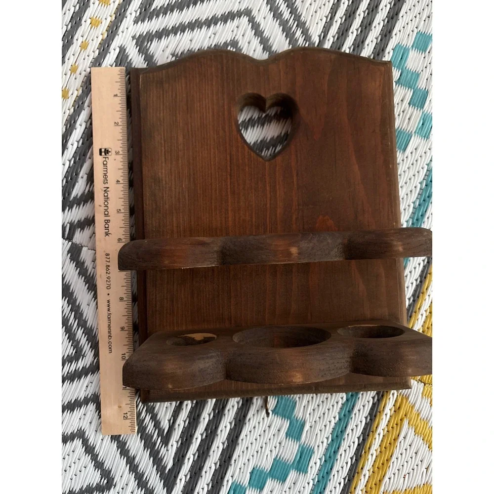 Vintage Rustic Wood Rack Wall Hanging Heart Key Hook Organizer Cottagecore Spice
